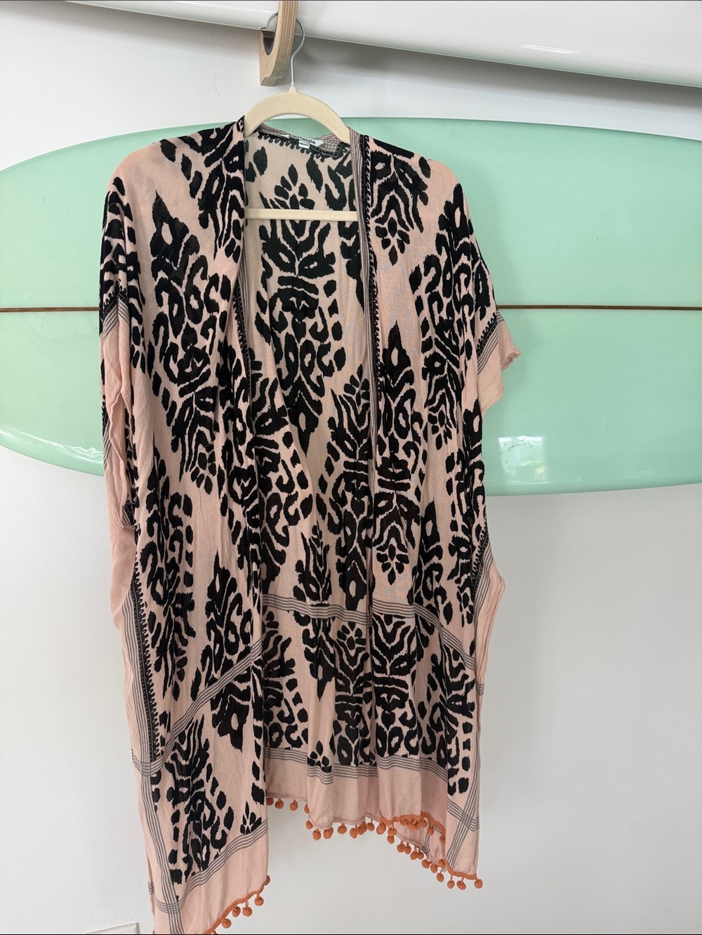 Nostalgia Pink and Black Pom-Trim Swim Coverup Kimono